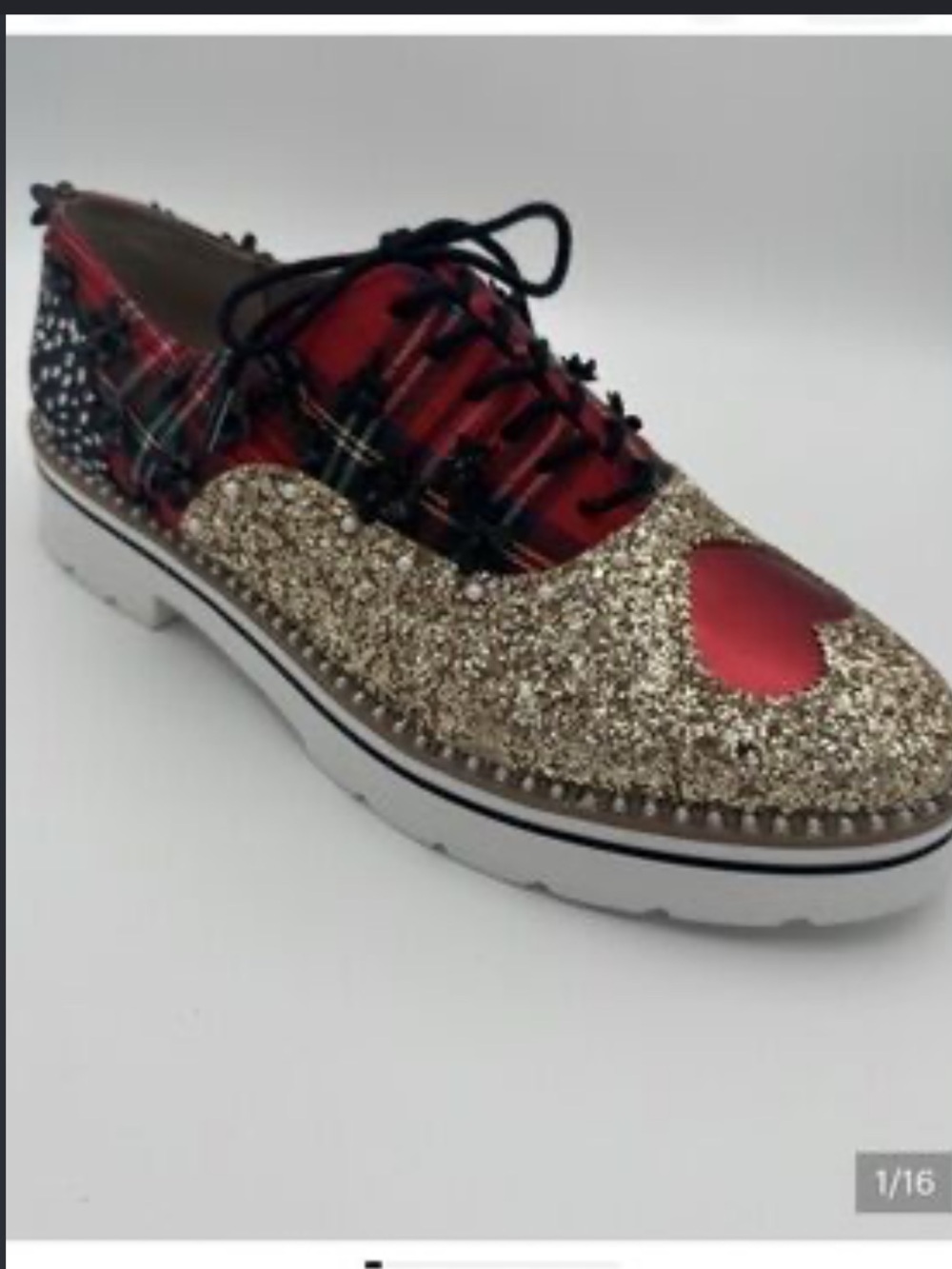 NIB Betsey Johnson Gold Glitter Lace-Up Oxford Shoes - Picture 2 of 10